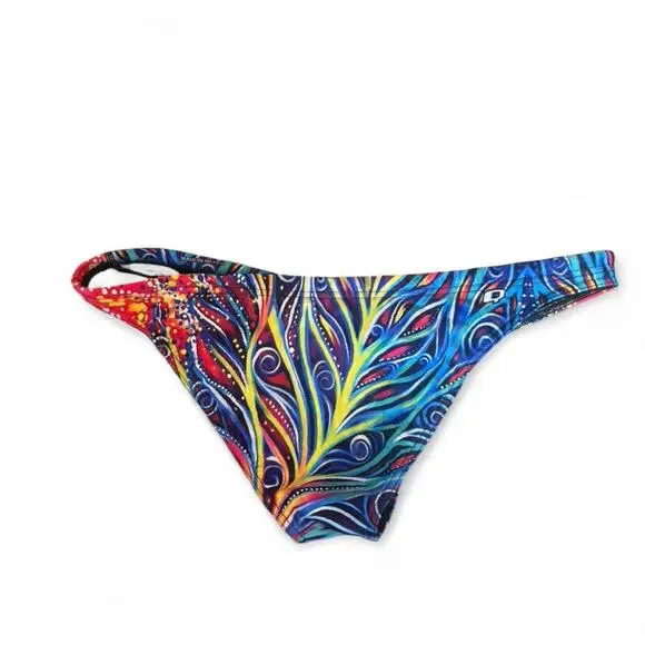 Q Swimwear Athletic Cheeky Waterpolo Bikini Bottoms Drawstring Bird of Paradise - Picture 2 of 5